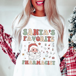 Christmas Pharmacist Shirt, Santa&#39;s Favorite Pharmacy Technician Gift, Xmas Pharm Tech, Retro Groovy Holiday Pharmaceutical Comfort Colors®