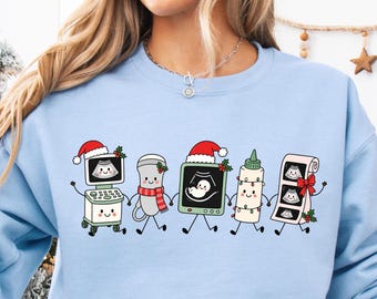 Christmas Sonographer Sweatshirt Doodle Ultrasound Tech Shirt Ultrasound Technologist Tee Merry Sonographer Student T-Shirt Gift Sonographer