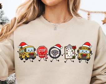 Christmas School Bus Monitor Sweatshirt Doodle Bus Driver Shirt Holiday Gift for School Bus Driver School Bus Staff Group Tee Merry Top