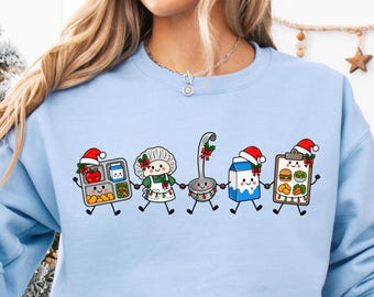 Lunch Lady Christmas Sweatshirt Doodle Cafeteria Worker Shirt Food Service Gift Cafeteria Crew Holiday Group Tee School Staff TShirt Festive