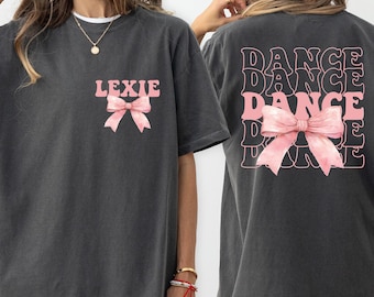 Custom Dance Bow Coquette Shirt, Girly Girl Dancer Sweatshirt, Gift for Instructor, Team Recital Competition T-Shirt Kid Mom Comfort Colors®