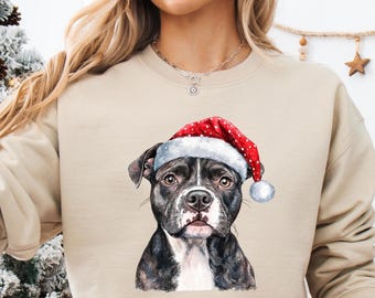 Staffordshire Bull Terrier Christmas Sweatshirt Custom Dog Breed Shirt Holiday Pet Gift Dog Owner Holiday Pet Top Merry Dog Mom T-shirt