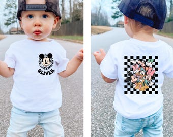 Custom Happiest Place Retro Shirt, Magical Mouse Kingdom Disney Trip Sweatshirt, Checkered Family Vacation Gift for Kids Toddler Baby Youth