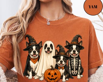 Camiseta de Halloween para Boston Terrier, camiseta de Halloween para mamás de perros, sudadera con estampado de fantasmas, regalo para perros con calabaza, camiseta personalizada de Halloween, regalo para perros Comfort Colors®