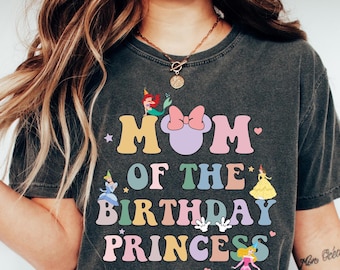 Mom of Birthday Princess Crew Shirt, Magical Happiest Place Cute Mouse Ear Comfort Tee, Custom Best BDAY Girl Mama Gift, Pastel Squad Party
