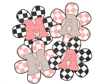 Checker Mama PNG, Projekt cyfrowy Checkered Mom, Sublimacja stokrotek, Kwiatowy Dzień Matki, Szachownica, Pobierz