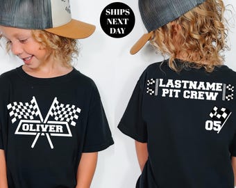 Pit Crew Birthday Shirt Custom Birthday BoySweatshirt Persoanalized Racing Motocross Tee Pit Crew Checkered Flag Race Team Shirt