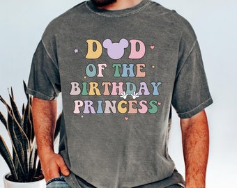 Dad of Birthday Princess Crew Shirt, Magical Happiest Place Cute Mouse Ear Comfort Tee, Custom Best BDAY Girl Dada Gift, Pastel Squad Party