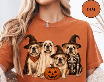 Camiseta de Halloween para bulldog inglés, camiseta de Halloween para mamás de perros, sudadera con estampado de fantasmas, regalo para perros con calabaza, camiseta personalizada de Halloween, regalo para perros Comfort Colors®