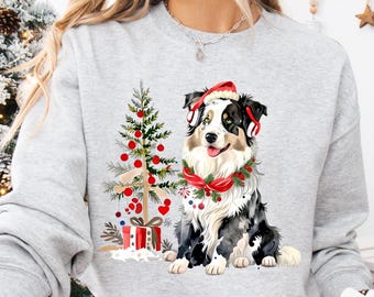 Australian Shepherd Christmas Sweatshirt, Custom Dog Breed Shirt, Festive Pet Gift