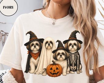 Camiseta de Halloween Shih Tzu Camiseta de Halloween para mamás de perros Sudadera de perro fantasma Regalo para perros Camiseta personalizada de Halloween Camiseta para dueños de perros Comfort Colors®