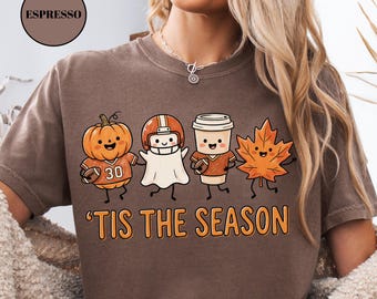 Camiseta Tis The Season Sudadera de fútbol de otoño Camiseta para el día del partido Suéter de garabatos de otoño Café con especias de calabaza Camiseta de otoño Comfort Colors®