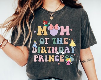 Mom of Birthday Princess Crew Shirt, Magical Happiest Place Cute Mouse Ear Comfort Tee, Custom Best BDAY Girl Mama Gift, Pastel Squad Party