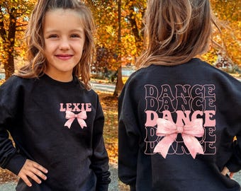 Custom Dance Bow Kid Sweatshirt, Coquette Dancer Shirt, Gift for Dancer, Ballet Jazz Tap Hip Hop, Dance Lover Sweater, Youth Mom Me Pullover