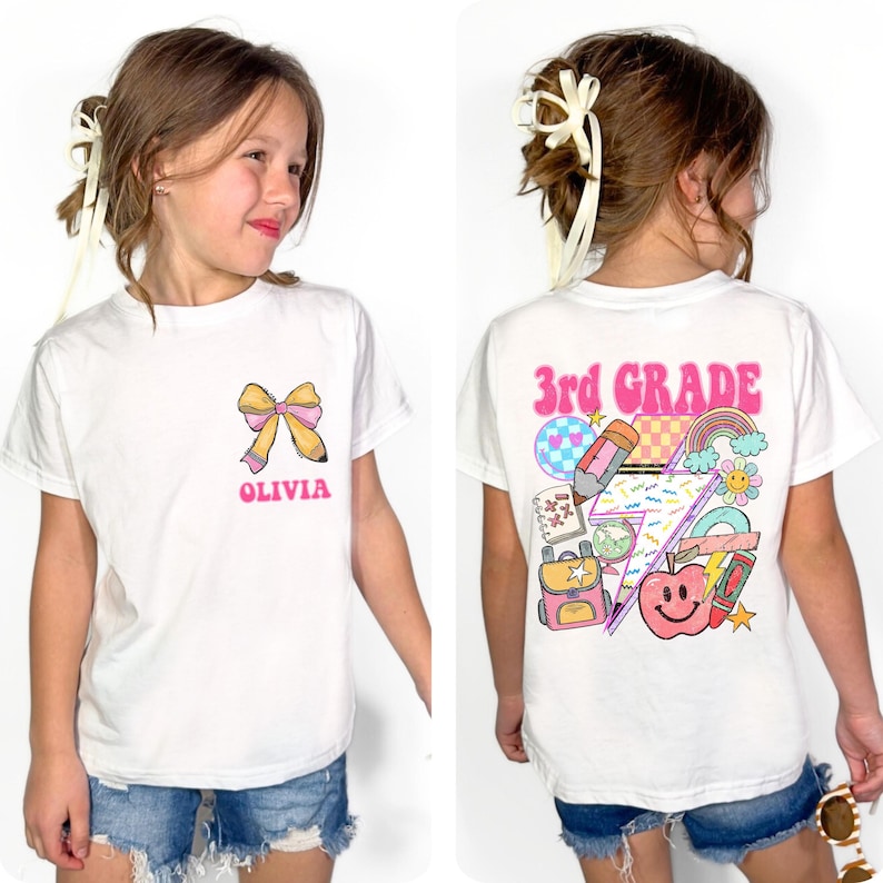 Third Grade Shirt Custom Back To School T-Shirt 3rd Grade T-Shirt Third Grader Tee Elementary First Day of School Gift for Daughter image 2