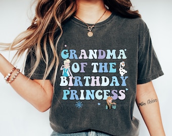 Grandma of Birthday Princess Shirt, Ice Blue Magical Happiest Place Cute, Custom Best Girl Grandmother Nana Mimi Gift Party Comfort Colors®