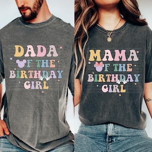Mama Dada of Birthday Girl Crew Shirt, Magical Happiest Place Cute Mouse Ear Comfort Colorful Tee, Custom BDAY Mom Dad Gift Squad Party