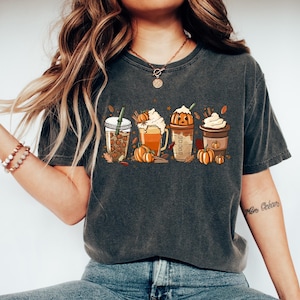 Fall Pumpkin Season Shirt, Cute Halloween Pumpkin Spice Lover Sweatshirt, Latte PSL Thanksgiving Mom Family Matching Tee Comfort Colors®