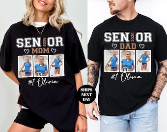 Custom Senior Volleyball Mom Dad Shirt Custom Photo Player Number Tee Senior Night Mama Dada Shirt School Team Mommy Daddy Personalized Gift