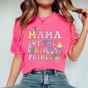 Mama of Birthday Princess Crew Shirt, Magical Happiest Place Cute Mouse Ear Comfort Girl Tee, Custom Best BDAY Mom Gift, Pastel Squad Party