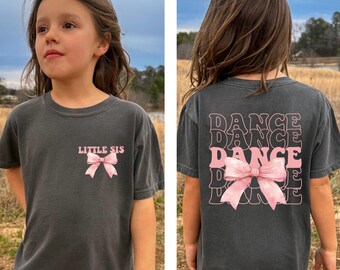 Little Sis Dance Bow Coquette Shirt, Sister Dancer Sweatshirt, Gift for Instructor, Team Recital Competition T-Shirt Kid Mom Comfort Colors®