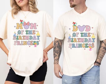 Mom Dad of Birthday Princess Girl Shirt, Magical Happiest Place Cute Mouse Matching Tee, Custom BDAY Mama Dada Gift Party Comfort Colors®
