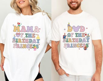 Mom Dad of Birthday Princess Girl Shirt, Magical Happiest Place Cute Mouse Sweatshirt Custom BDAY Mama Dada Gift Squad Party Comfort Colors®