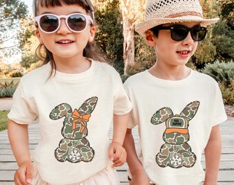 Matching Easter Shirts for Kids, Toddler Bunny Daughter Siblings Son Cousin Crew Girl Boy TShirt Kid, Camo Egg Hunter Brother Sister Gift