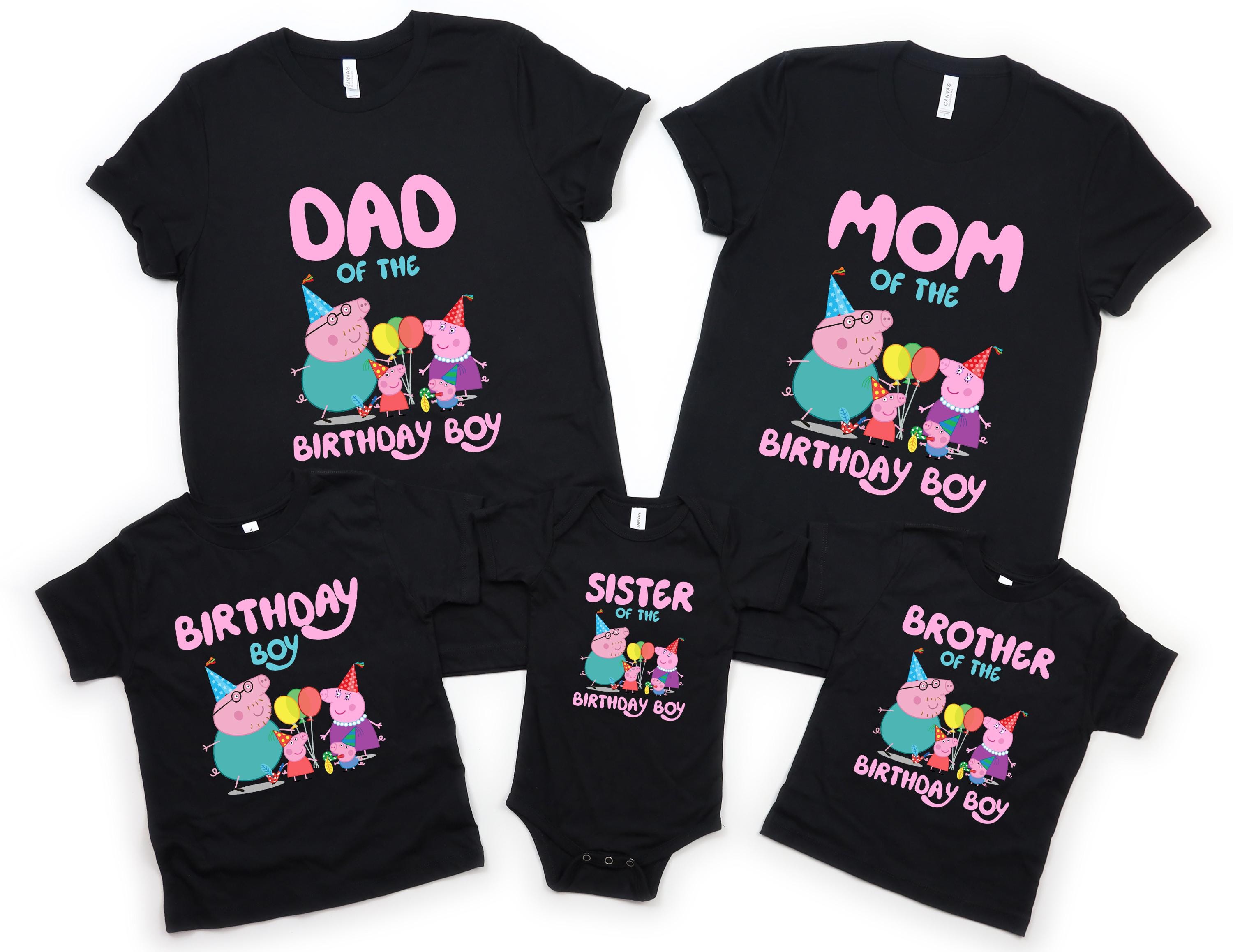 Custom Pink Pig Birthday Boy Shirt, Personalized Party for Son Grandson Nephew Gift, Family Matching TShirt, Mom Dad Brother Sister Tee