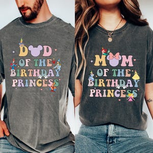 Mom Dad of Birthday Princess Girl Shirt, Magical Happiest Place Cute Mouse Matching Tee, Custom BDAY Mama Dada Gift Party Comfort Colors®