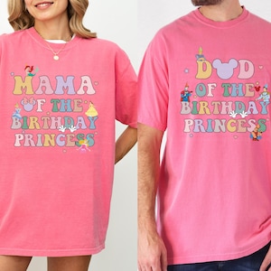 Mom Dad of Birthday Princess Girl Shirt, Magical Happiest Place Cute Mouse Sweatshirt Custom BDAY Mama Dada Gift Squad Party Comfort Colors®