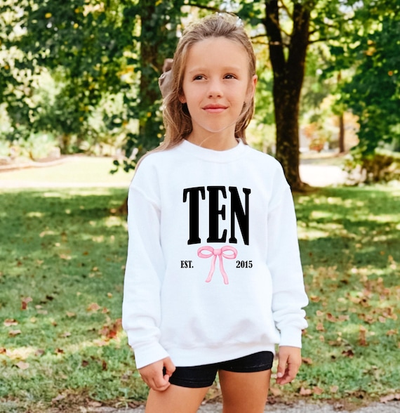 Coquette Bow Tenth Birthday Sweatshirt, Official Teenager University Shirt, Girls Birthday Party 10 Year Old Sweater Bday Gift Pullover