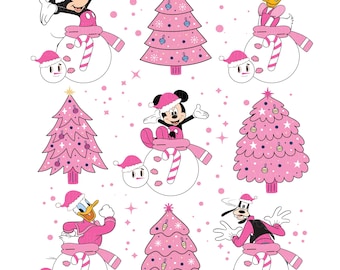 Merry Christmas Mouse Ear PNG, Prink Pastel Tree Sublimation Design Xmas Season Retro Mouse Friend Squad Merry DTF Print Holiday Sticker Art
