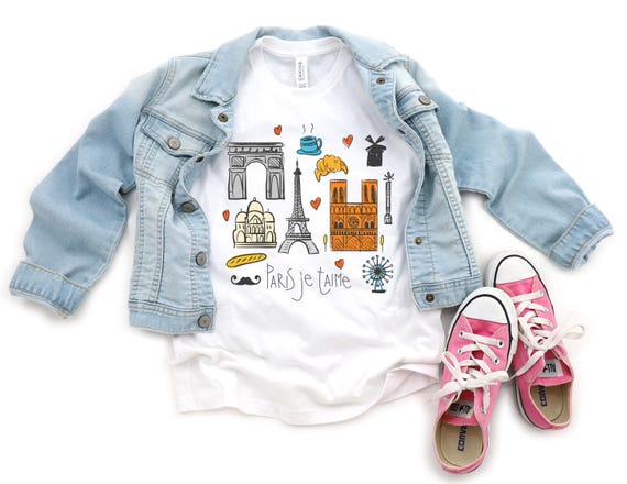 Paris Shirt for Kids, Eiffel Tower Travel Clothing T-Shirt, Daughter Son French Sweatshirt, Europe Parisian Skyline, Baby Toddler Youth Gift