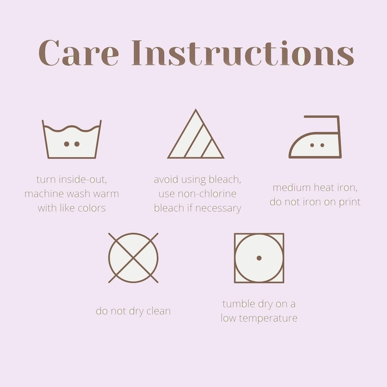 care instructions for washing clothes, including guidelines on how to wash, dry, and iron the clothes.