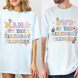 Mom Dad of Birthday Princess Girl Shirt, Magical Happiest Place Cute Mouse Sweatshirt Custom BDAY Mama Dada Gift Squad Party Comfort Colors®