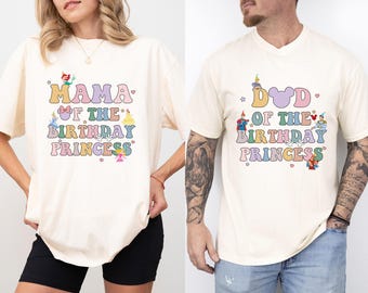 Mom Dad of Birthday Princess Girl Shirt, Magical Happiest Place Cute Mouse Sweatshirt Custom BDAY Mama Dada Gift Squad Party Comfort Colors®