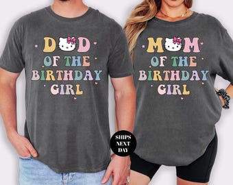 Mom Dad of Birthday Girl Crew Shirt, Kitty Magical Happiest Place Cute Mouse Tee, Custom BDAY Mama Dada Pink Pastel Party Comfort Colors®