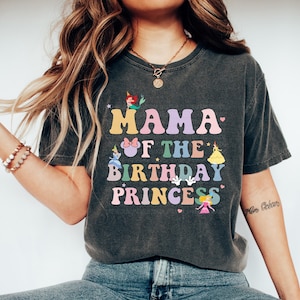 Mama of Birthday Princess Crew Shirt, Magical Happiest Place Cute Mouse Girl, Custom Best BDAY Mom Gift, Pastel Squad Party Comfort Colors®
