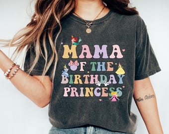 Mama of Birthday Princess Crew Shirt, Magical Happiest Place Cute Mouse Girl, Custom Best BDAY Mom Gift, Pastel Squad Party Comfort Colors®