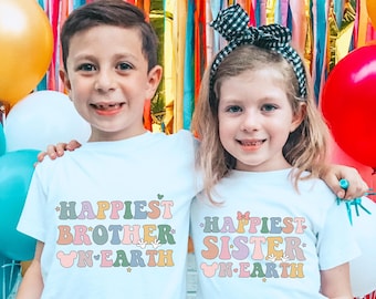 Happiest Sister Brother On Earth Shirt, Magical Happiest Place, Matching Sibling Mouse Ear Family Trip Sweatshirt,Dream Kid Toddler Baby Tee