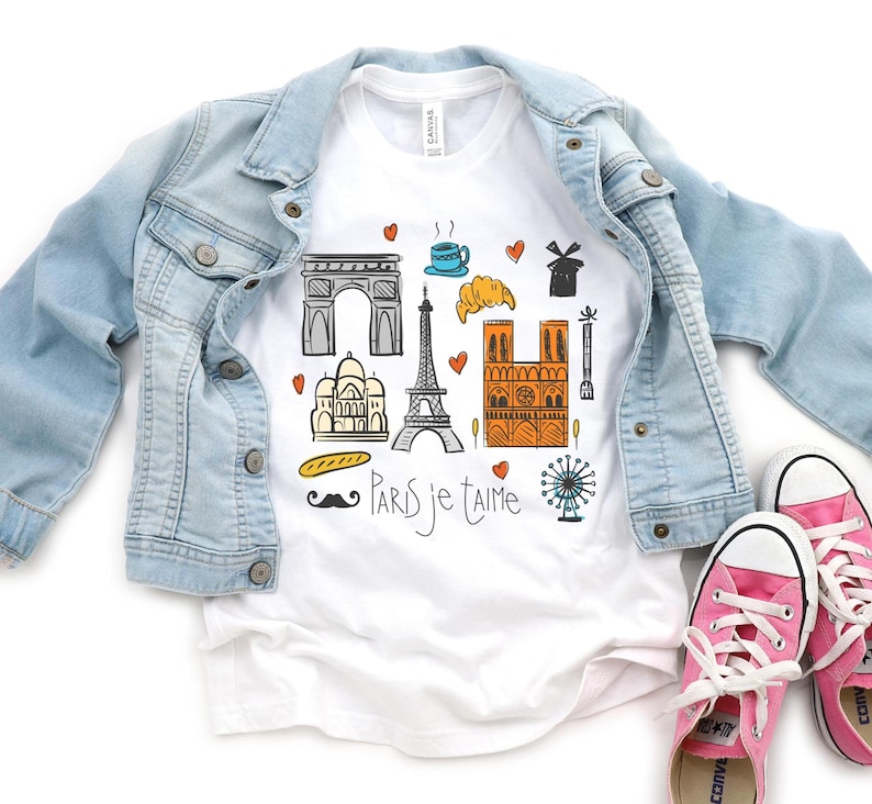 Paris Shirt for Kids, Eiffel Tower Travel Clothing T-Shirt, Daughter Son French Sweatshirt, Europe Parisian Skyline, Baby Toddler Youth Gift image 1