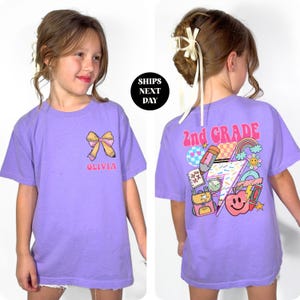 Personalisiertes Back To School Kid Shirt, benutzerdefiniertes Kokett 2.Klasse T-Shirt, Grundschulkind-Sweatshirt der zweiten Klasse Geschenk Comfort Colors®