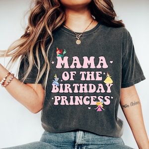 Mama of Birthday Princess Crew Shirt, Magical Happiest Place Cute Mouse Ear Comfort Girl Tee, Custom Best BDAY Mom Gift, Pastel Squad Party