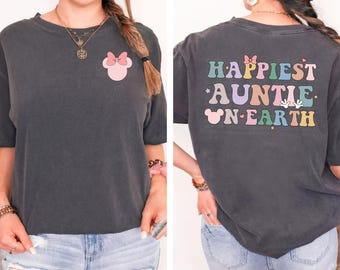 Happiest Auntie On Earth Shirt, Matching Mouse Ears Colorful Family Trip Tee, Shirt For Aunty, Mothers Day Gift Plus Size Outfit Annie Nini