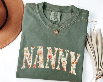 Camiseta floral para niñera, sudadera de cumpleaños para abuela, regalo para abuela, camiseta para el Día de la Madre para niñera, jersey Nanny Botanical Comfort Colors®