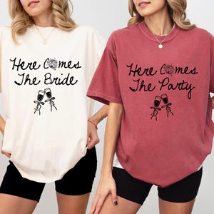 Custom Bachelorette Party Shirt, Here Comes the Bride Matching Bridal Shower Gift for Bride Bridesmaid Disco Coquette Squad Comfort Colors®