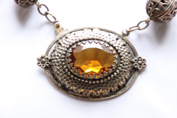 Vintage 1900's Brass & Topaz Bohemian Glass Victo… - image 2