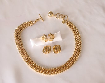 Vintage Anne Klein Gold-Ton Halskette mit Ohrringen