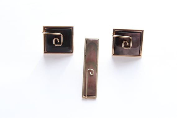 Boutons De Manchette Vintage SWANK Avec Pince à Cravate - 3 Pièces Appareil Photo - Occasion